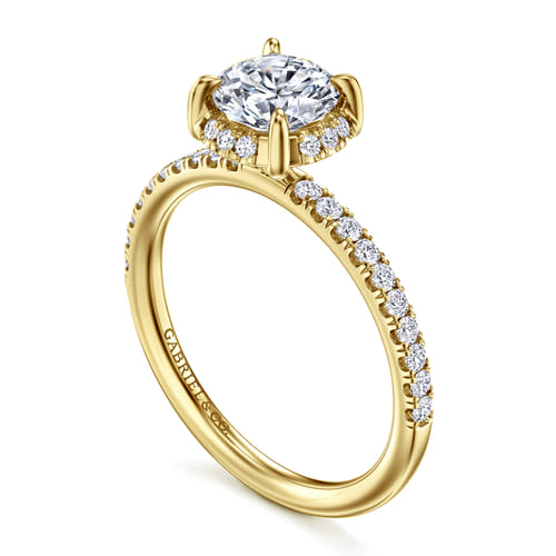 14K Yellow Gold Round Hidden Halo Diamond Engagement Ring