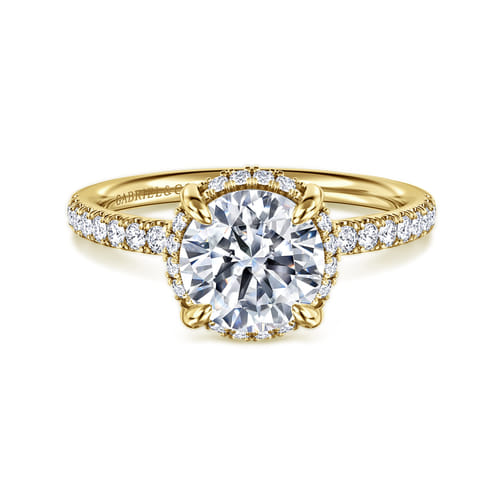 14K Yellow Gold Round Hidden Halo Diamond Engagement Ring