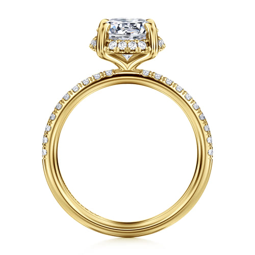 14K Yellow Gold Round Hidden Halo Diamond Engagement Ring
