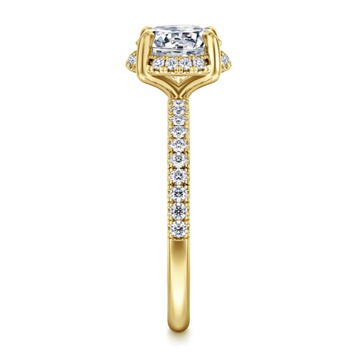 14K Yellow Gold Round Hidden Halo Diamond Engagement Ring