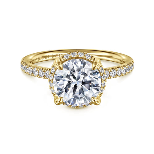14K Yellow Gold Round Hidden Halo Diamond Engagement Ring
