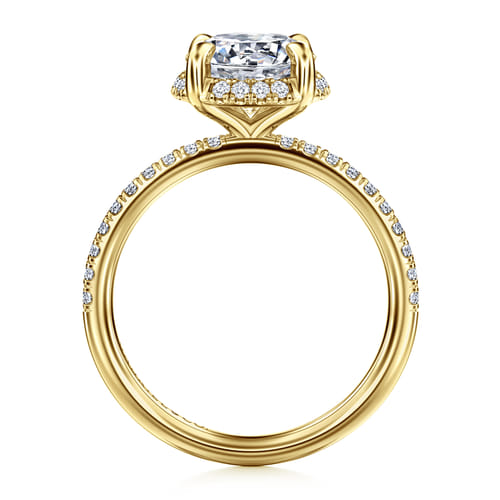 14K Yellow Gold Round Hidden Halo Diamond Engagement Ring