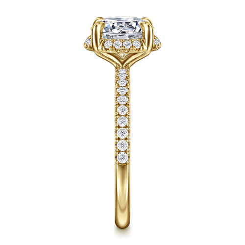 14K Yellow Gold Round Hidden Halo Diamond Engagement Ring
