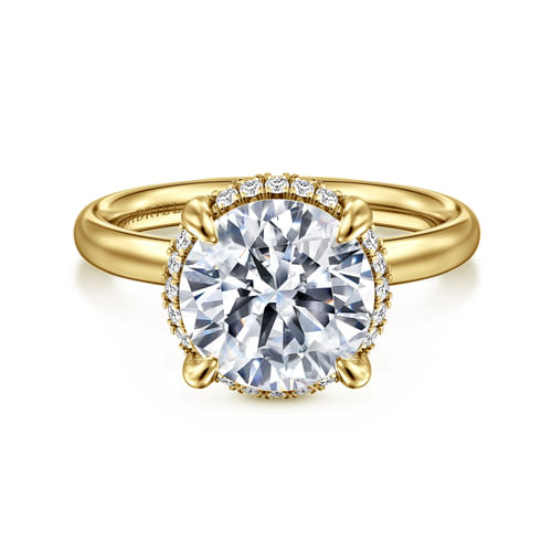 14K Yellow Gold Round Hidden Halo Diamond Engagement Ring