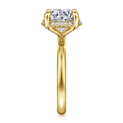 14K Yellow Gold Round Hidden Halo Diamond Engagement Ring