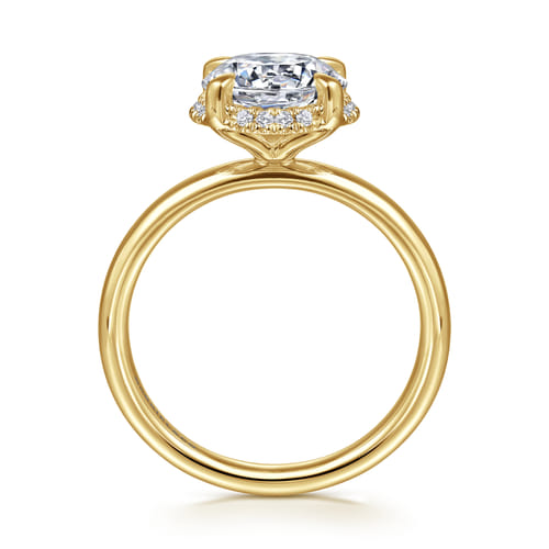 14K Yellow Gold Round Hidden Halo Diamond Engagement Ring