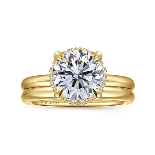14K Yellow Gold Round Hidden Halo Diamond Engagement Ring