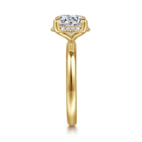14K Yellow Gold Round Hidden Halo Diamond Engagement Ring