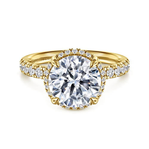 14K Yellow Gold Round Hidden Halo Diamond Engagement Ring