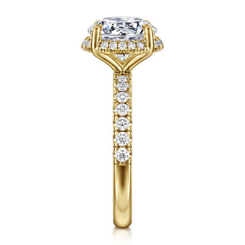 14K Yellow Gold Round Hidden Halo Diamond Engagement Ring