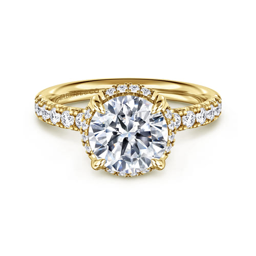 14K Yellow Gold Round Hidden Halo Diamond Engagement Ring