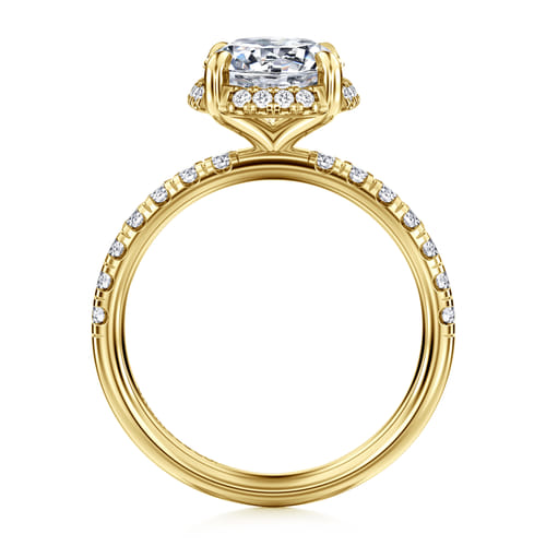 14K Yellow Gold Round Hidden Halo Diamond Engagement Ring