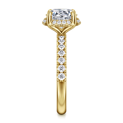 14K Yellow Gold Round Hidden Halo Diamond Engagement Ring