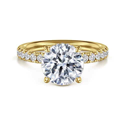 14K Yellow Gold Round Hidden Halo Diamond Engagement Ring