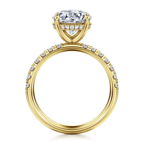 14K Yellow Gold Round Hidden Halo Diamond Engagement Ring