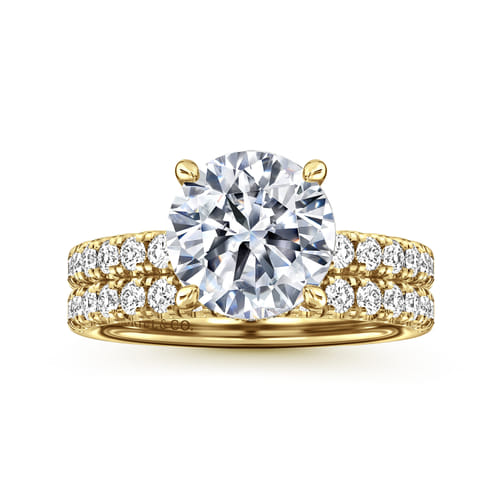 14K Yellow Gold Round Hidden Halo Diamond Engagement Ring