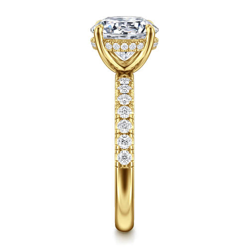 14K Yellow Gold Round Hidden Halo Diamond Engagement Ring