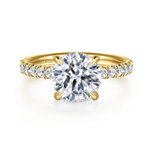 14K Yellow Gold Round Hidden Halo Diamond Engagement Ring