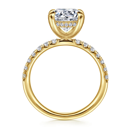 14K Yellow Gold Round Hidden Halo Diamond Engagement Ring