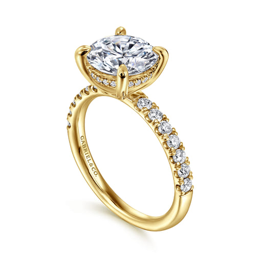 14K Yellow Gold Round Hidden Halo Diamond Engagement Ring