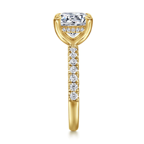 14K Yellow Gold Round Hidden Halo Diamond Engagement Ring