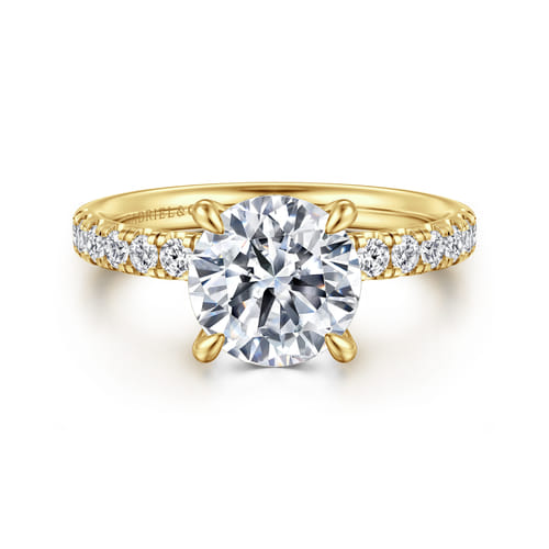 14K Yellow Gold Round Hidden Halo Diamond Engagement Ring