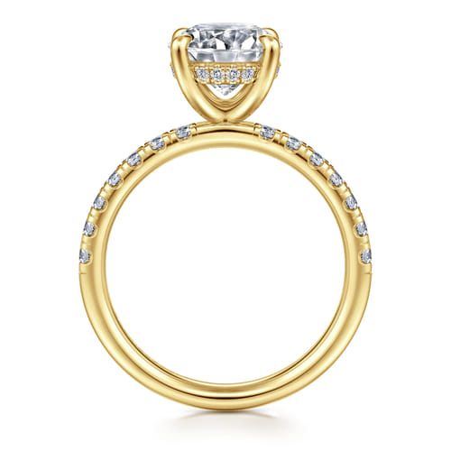 14K Yellow Gold Round Hidden Halo Diamond Engagement Ring