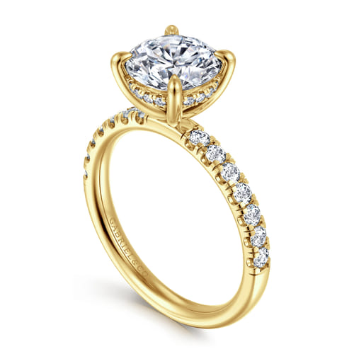 14K Yellow Gold Round Hidden Halo Diamond Engagement Ring