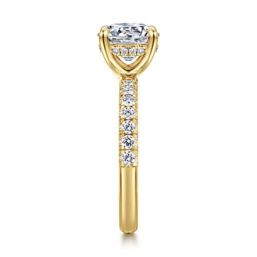 14K Yellow Gold Round Hidden Halo Diamond Engagement Ring