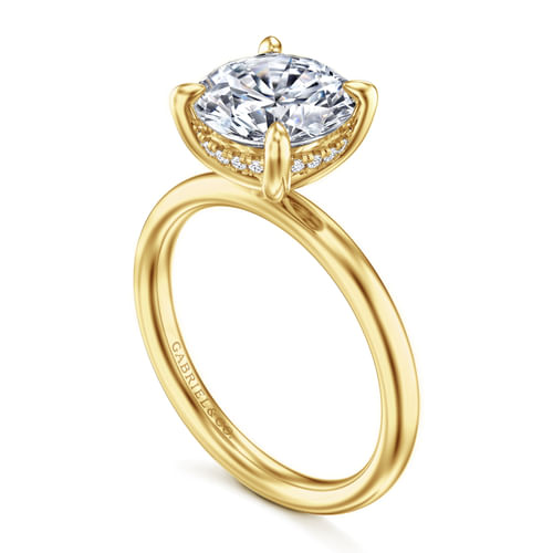 14K Yellow Gold Round Hidden Halo Diamond Engagement Ring