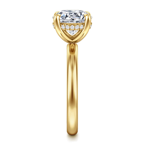 14K Yellow Gold Round Hidden Halo Diamond Engagement Ring