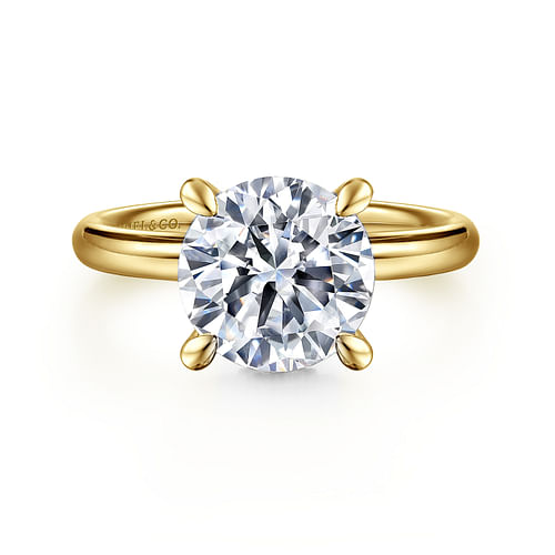 14K Yellow Gold Round Hidden Halo Diamond Engagement Ring