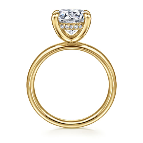14K Yellow Gold Round Hidden Halo Diamond Engagement Ring