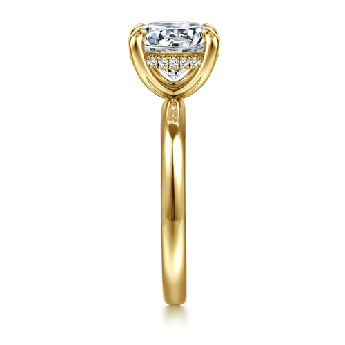 14K Yellow Gold Round Hidden Halo Diamond Engagement Ring