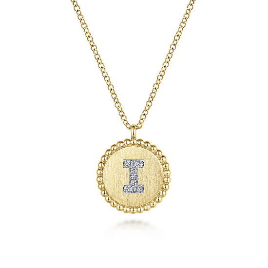 Gabriel - 14K Yellow Gold Round I Initial Pendant Necklace with Diamonds