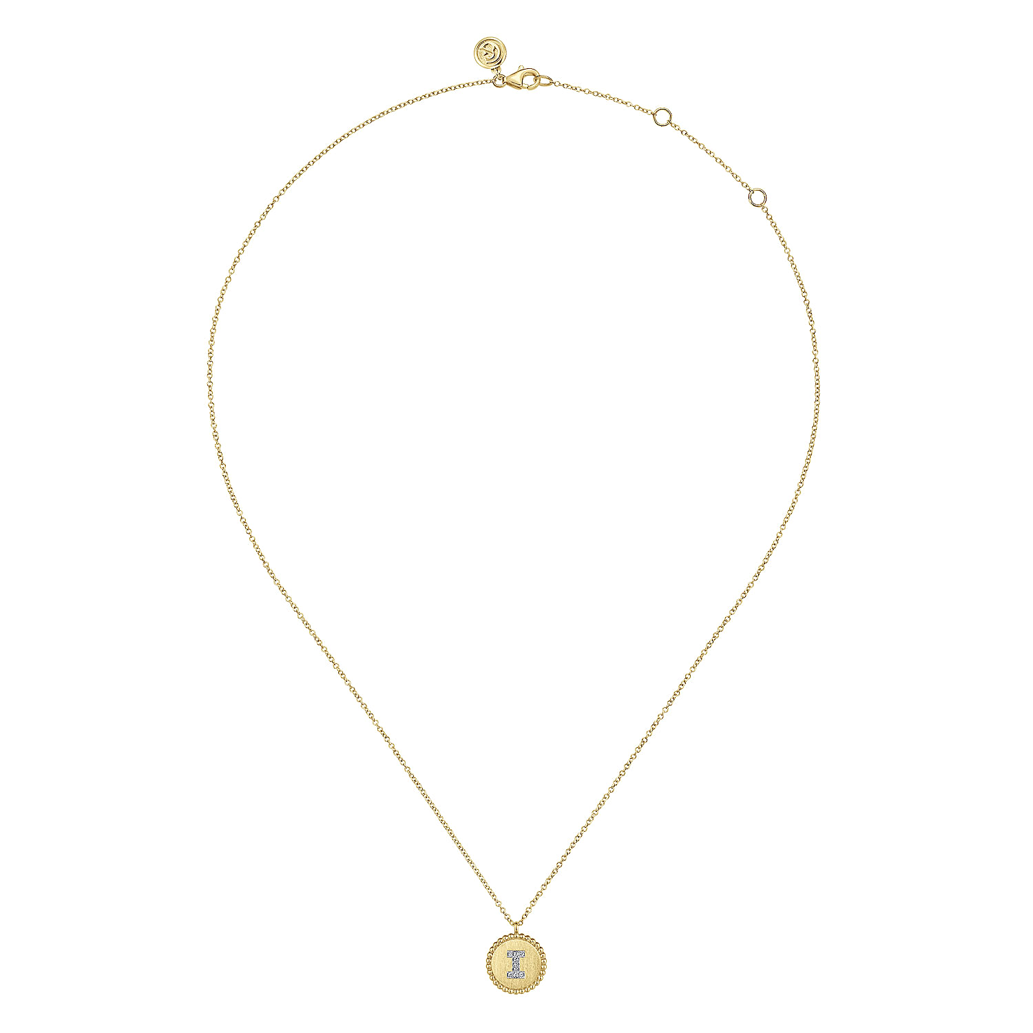 14K Yellow Gold Round I Initial Pendant Necklace with Diamonds