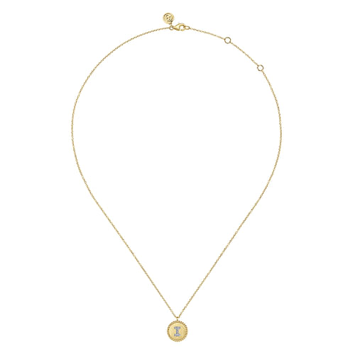 14K Yellow Gold Round I Initial Pendant Necklace with Diamonds