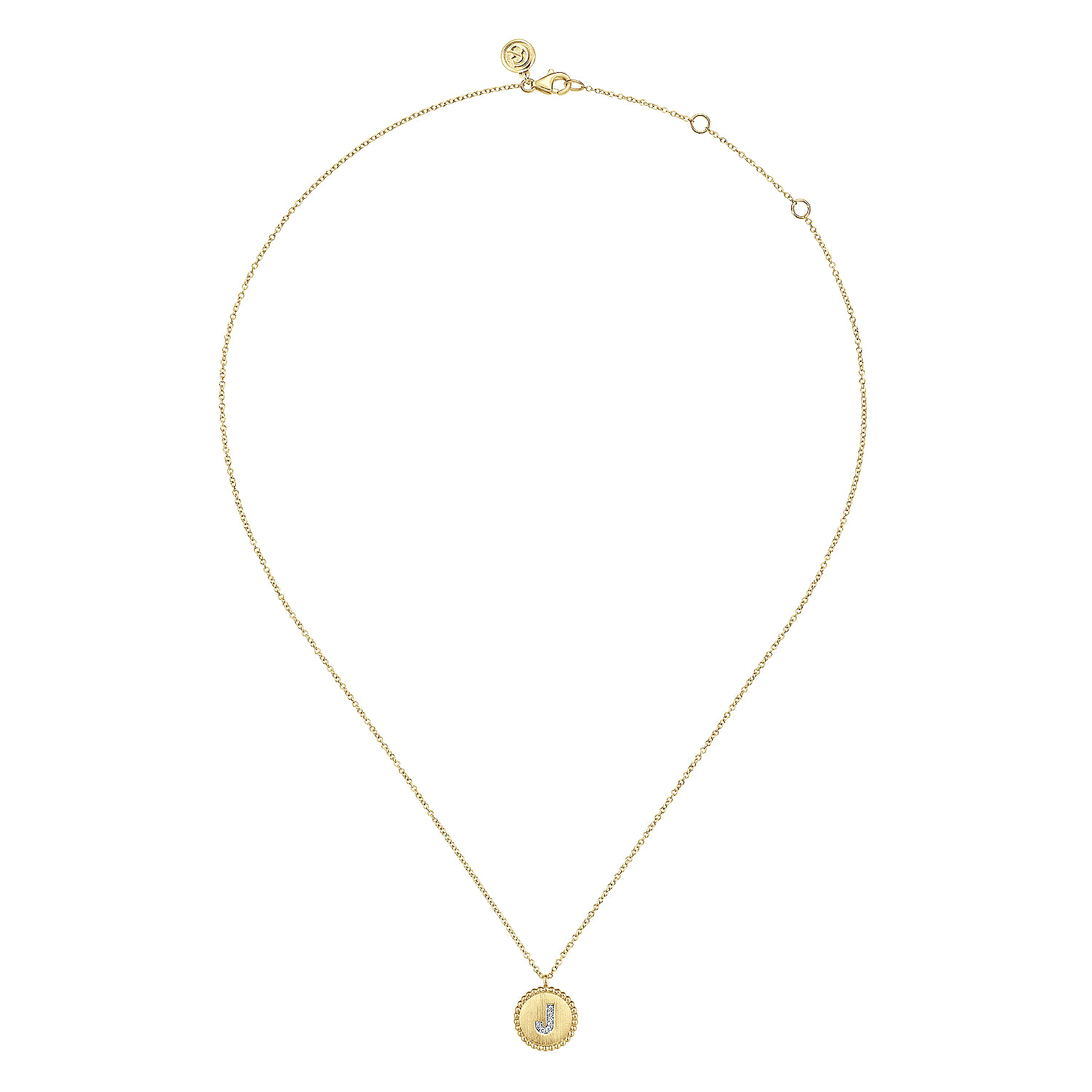 14K Yellow Gold Round J Initial Pendant Necklace with Diamonds