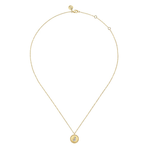 14K Yellow Gold Round J Initial Pendant Necklace with Diamonds