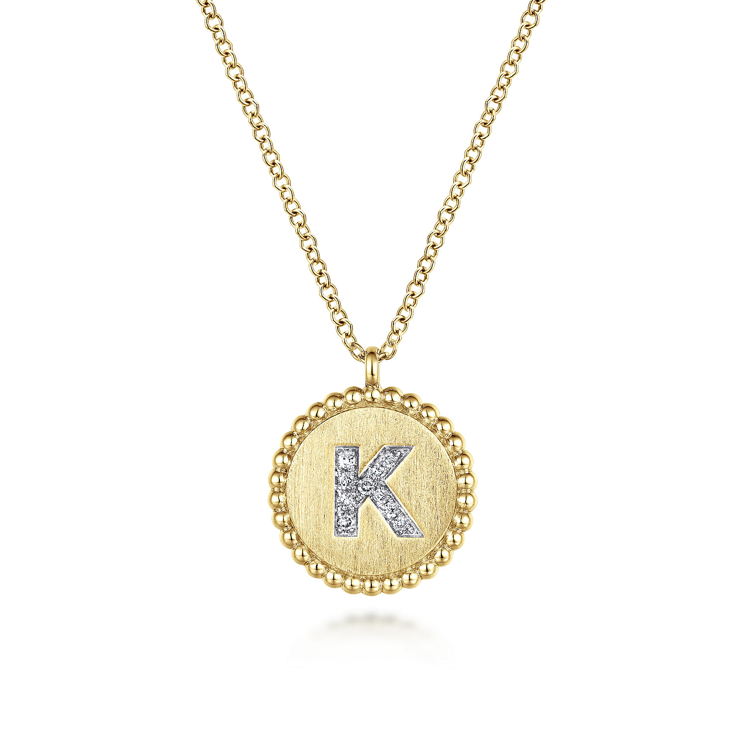 14K Yellow Gold Round K Initial Pendant Necklace with Diamonds