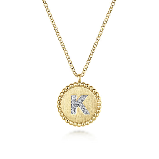 Gabriel - 14K Yellow Gold Round K Initial Pendant Necklace with Diamonds