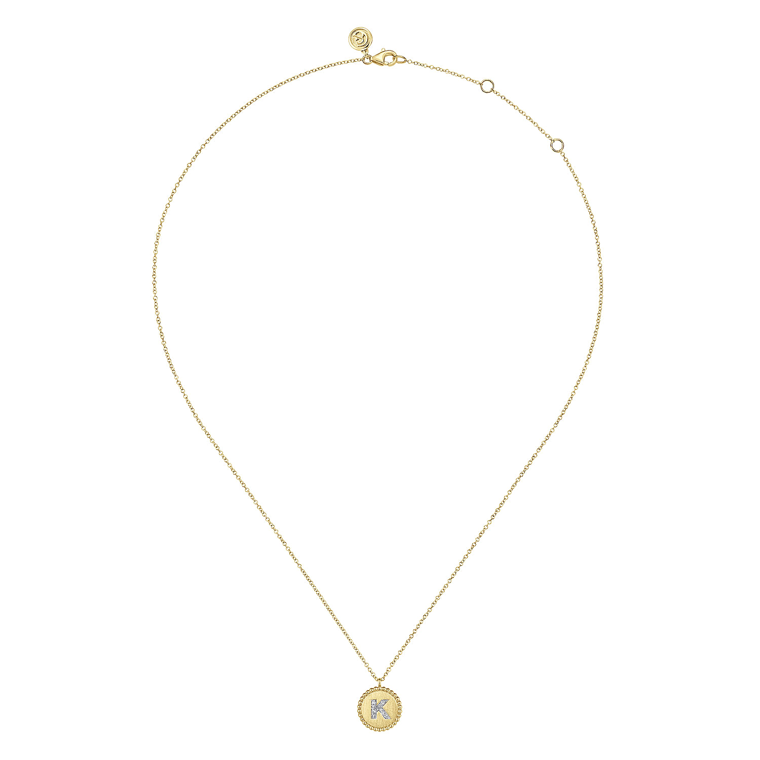 14K Yellow Gold Round K Initial Pendant Necklace with Diamonds
