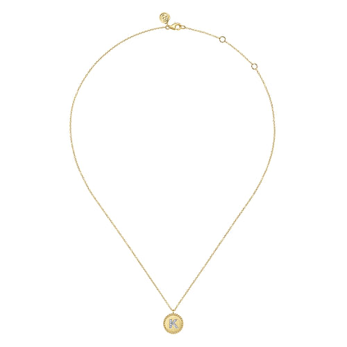 14K Yellow Gold Round K Initial Pendant Necklace with Diamonds