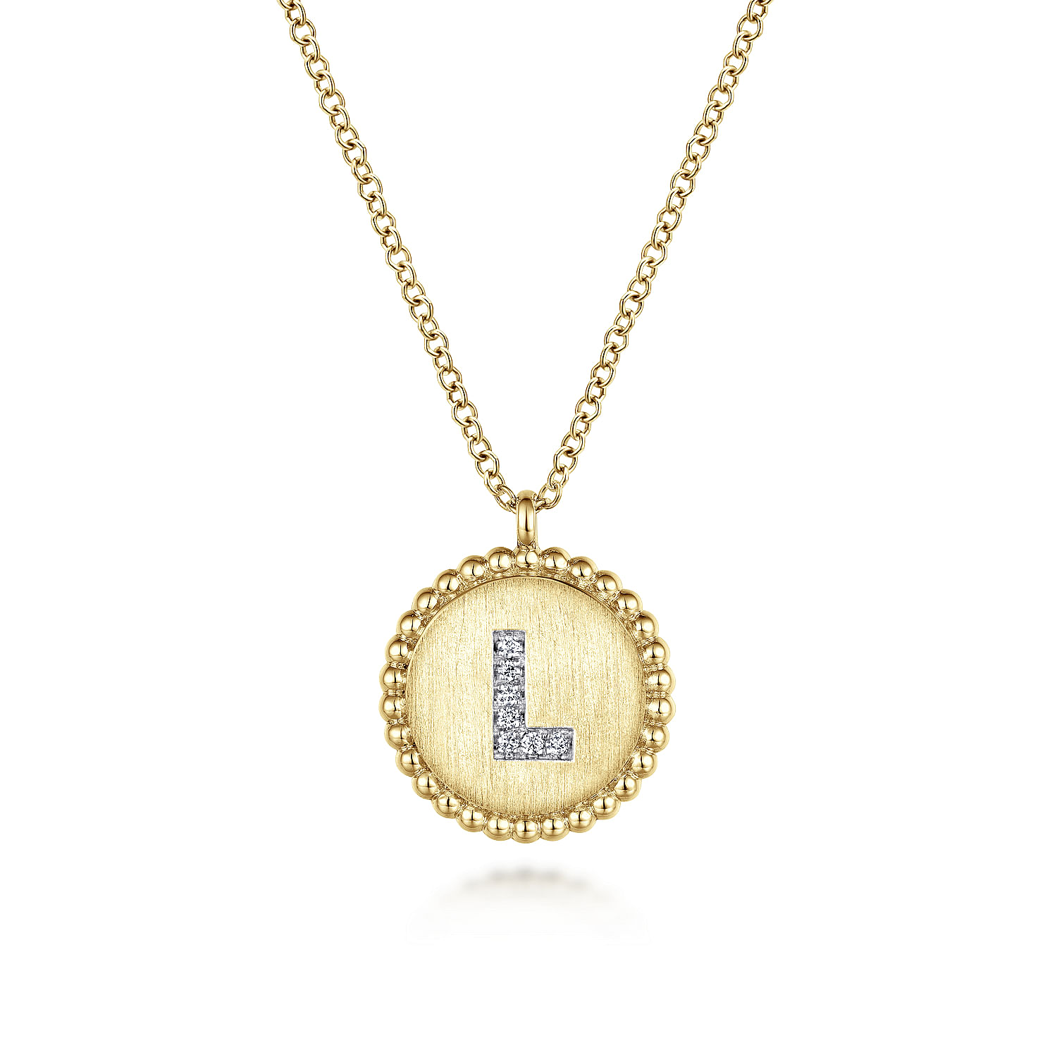 Gabriel - 14K Yellow Gold Round L Initial Pendant Necklace with Diamonds