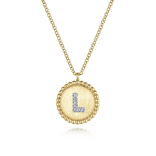 14K Yellow Gold Round L Initial Pendant Necklace with Diamonds