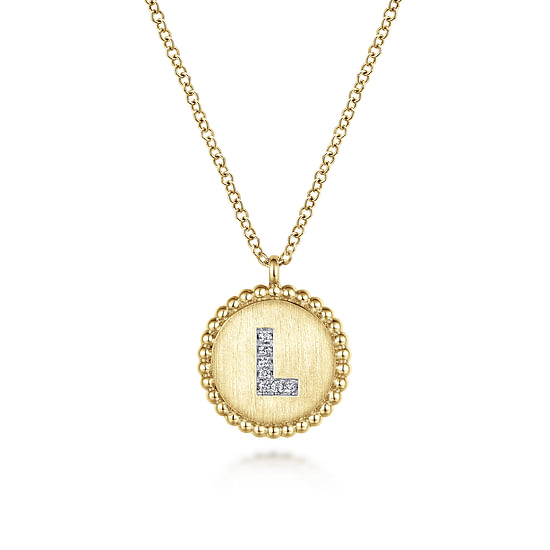 Gabriel - 14K Yellow Gold Round L Initial Pendant Necklace with Diamonds