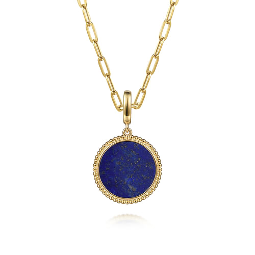 14K Yellow Gold Round Lapis Inlay Pendant