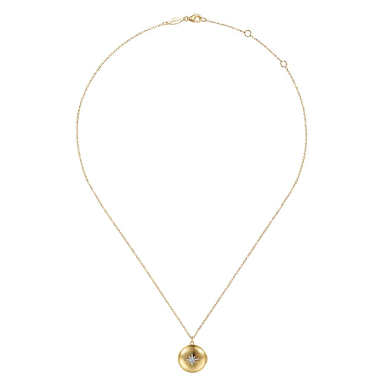 14K Yellow Gold Round Locket Pendant  Necklace with Diamond Star Center angle 4