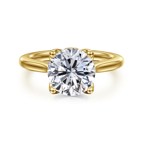 14K Yellow Gold Round Lotus Diamond Engagement Ring