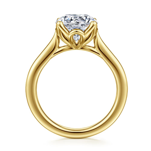 14K Yellow Gold Round Lotus Diamond Engagement Ring